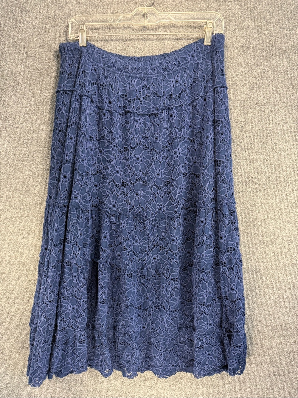 Coldwater Creek Floral Lace Tiered Maxi Skirt - Navy Blue